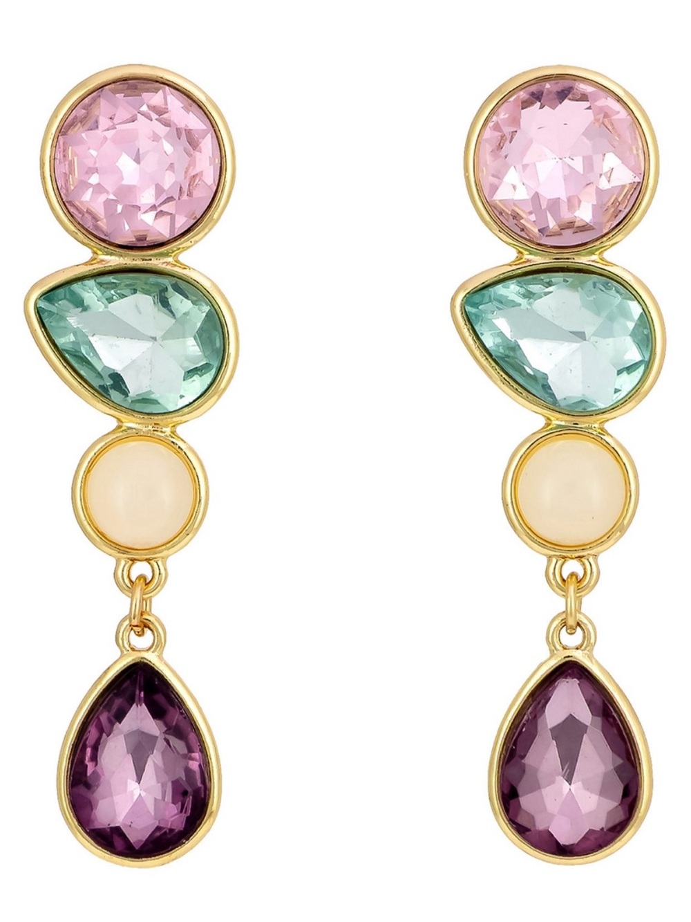 Gold-Tone Multi-Stone Drop Earrings in Pink, Green, Cream & Purple